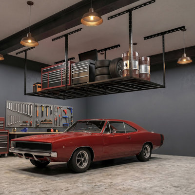 3X8FT Overhead Garage Storage Rack, 22"-40" Height Adjustable Garage Ceiling Storage Racks, Heavy Duty Metal Overhead Storage Organizer System, 800LBS Weight Capacity