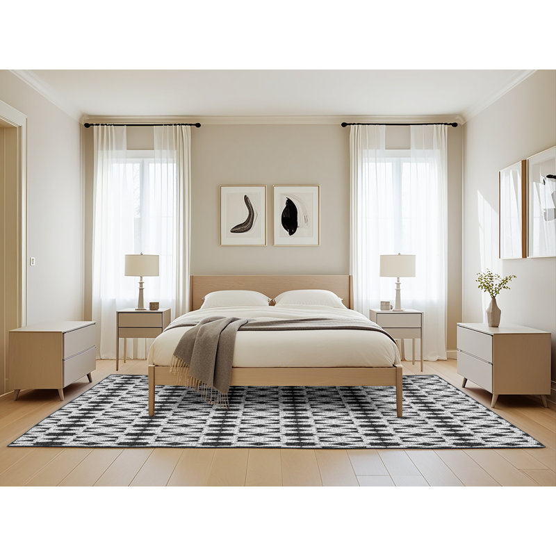Tapis noir et blanc à motif géométrique, Rectangle 5 pi x 8 pi