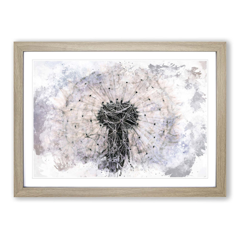 A Dandelion Flower in Abstract - Picture Frame Painting Print on MDF, 36cm H x 48cm W x 2cm D, Oak Framed