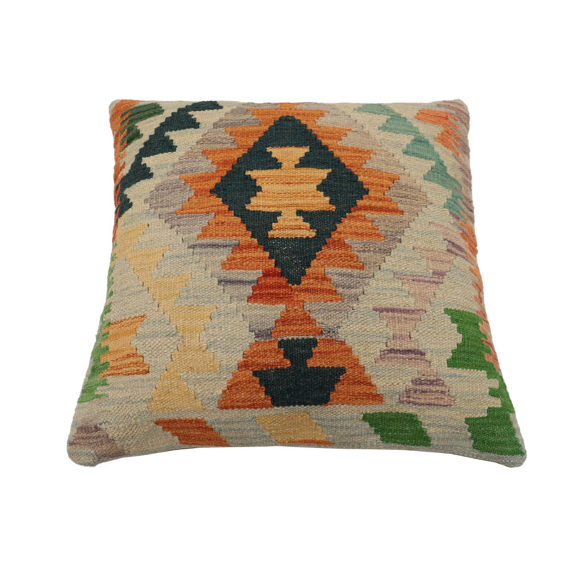 Coussin rustique en kilim tissé à la main rustique Shaw, Beige / noir / orange, H 20 po x l 20 po