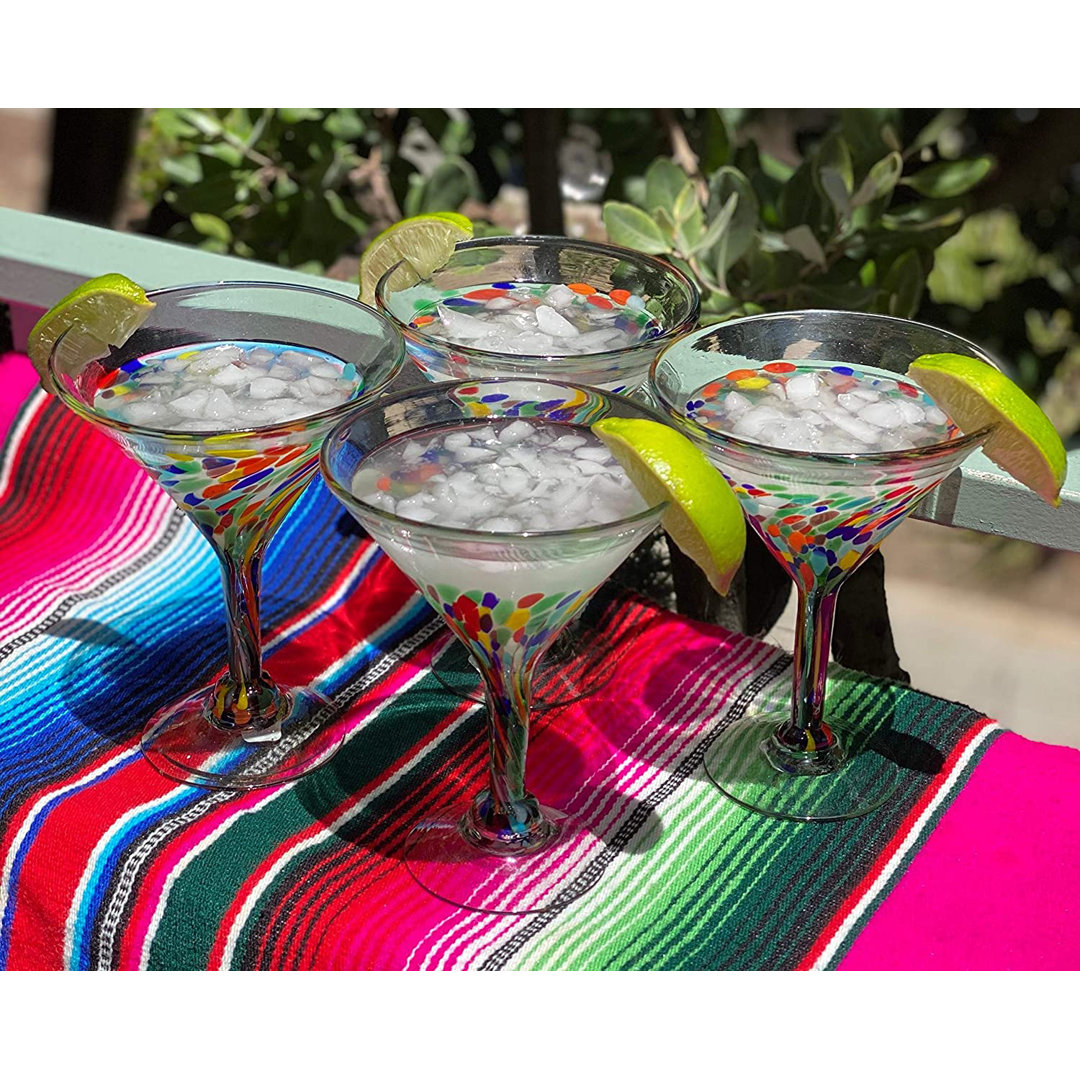 Grendon Mexican Hand Blown 12 oz. Martini Glasses - Confetti Carmen Design (Set of 4) Orren Ellis