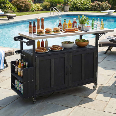 Foldable Outdoor Kitchen Island Patio Mobile Kitchen Cart Portable Outdoor Cooking Island With Lockable Wheels
