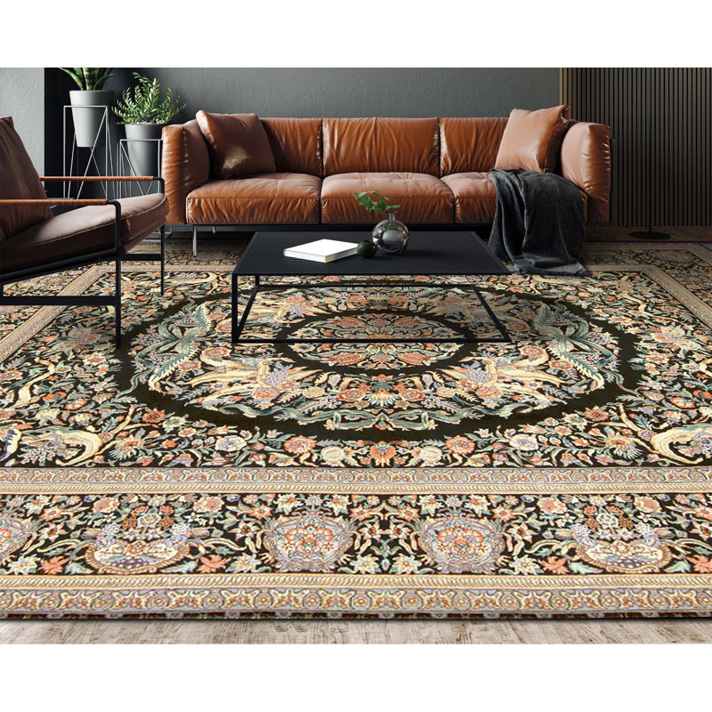 High-Quality Hand-Knotted Black Area Rug