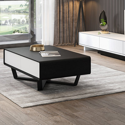 Une table basse d'angle à quatre tiroirs minimaliste
