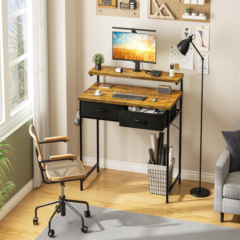 Metal Base Computer Desk, Rustic Brown