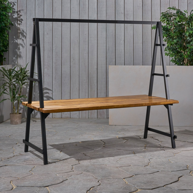 Table de salle à manger en bois avec support pour plante - L 88,5 po x P 39,5 po, H 80 po, métal avec couleur 80,0 po, + métal, assemblage requis