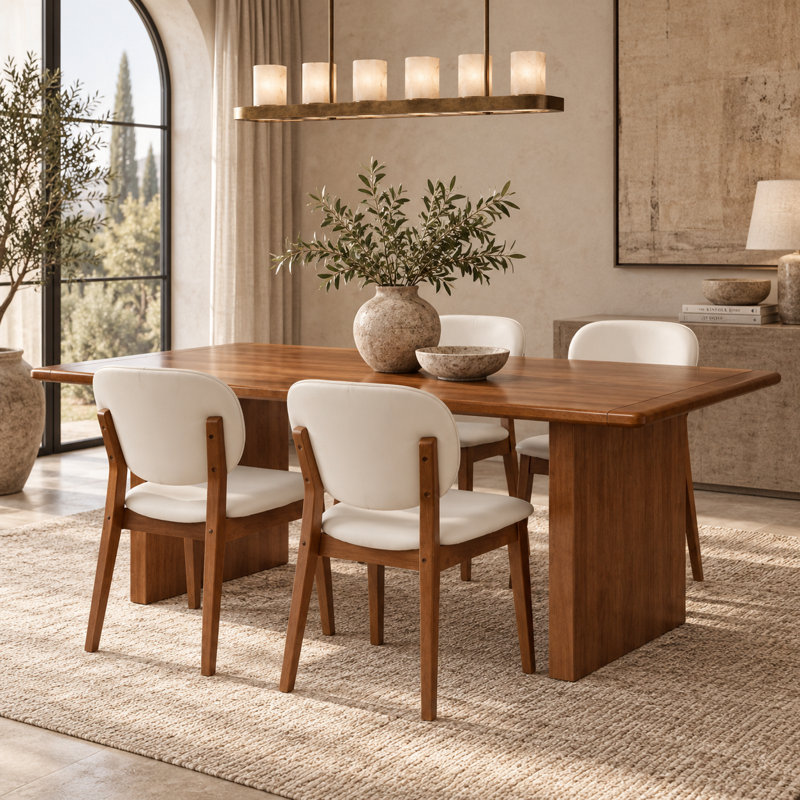 Ensemble de salle à manger 5 pièces en bois d'hévéa massif avec table rectangulaire de 62,4 po et 4 chaises de salle à manger rembourrées