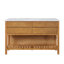 Îlot de cuisine Garren de style ferme moderne de 147 cm (57,68 pouces) en bois avec plateau en placage de marbre, 4 tiroirs, porte-verres à vin et étagère ouverte