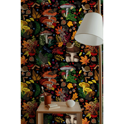 Papier peint botanique foncé Enchanted Forest Mushroom