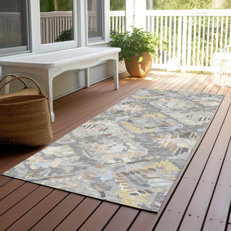 Machine Washable Indoor/Outdoor Christain ACN1329 Gray Rug, Runner 2'3" x 7'6"