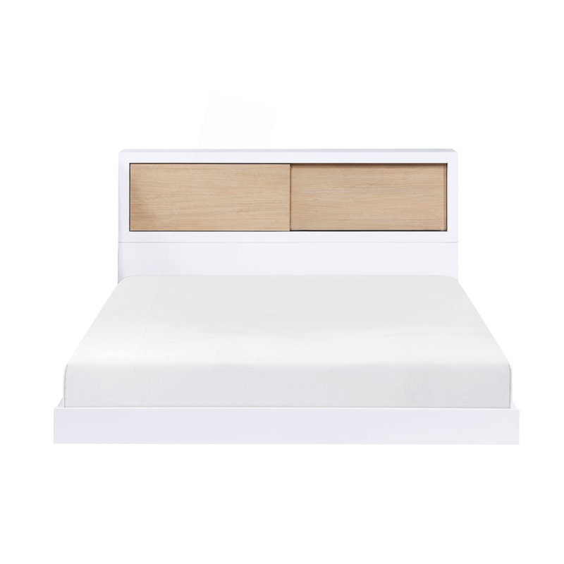 Meuble de chambre à coucher blanc avec tête de lit à finition blanche, Lit double
