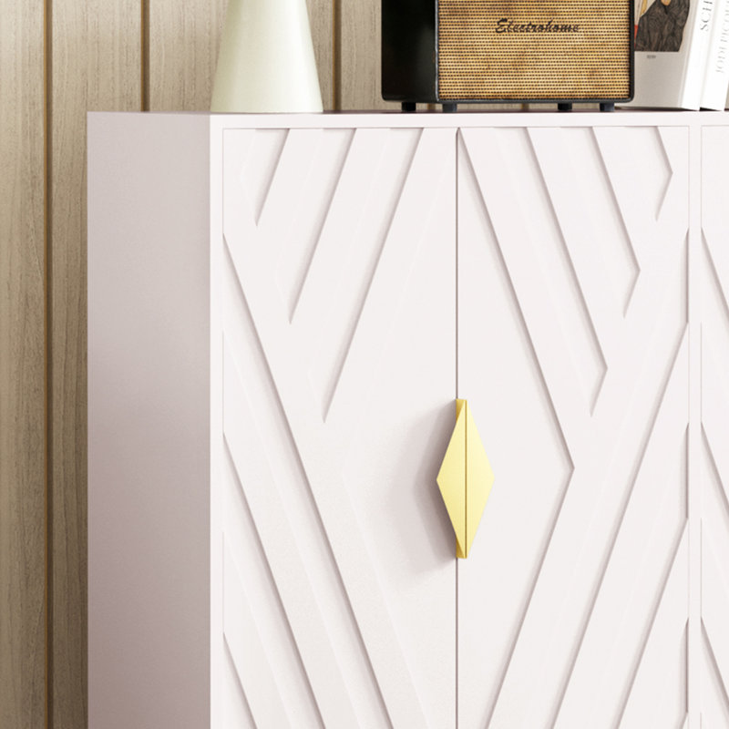 White Geometric 47.2" Modern Sideboard Cabinet with Gold Accents
