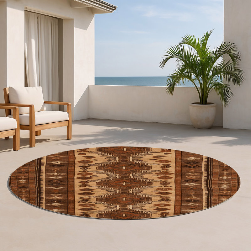 Tapis turc intérieur et extérieur brun, Rond 5 pi