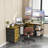 114 Inch L-Shaped Desk with Power Outlets & USB-C, Industrial Computer Desk with 6 Fabric Drawers, 3 Open Shelves & Movable Monitor Stands, Large Corner Office Desk for Gaming, Rustic Brown