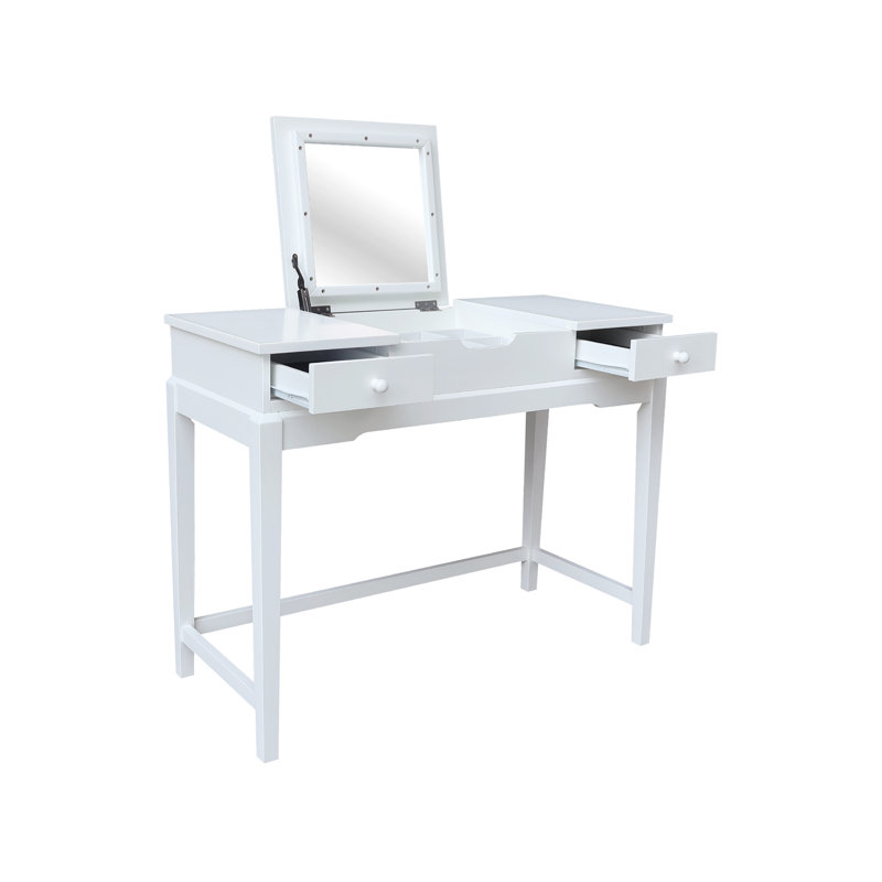 Coiffeuse en bois massif avec miroir Andalusia, Blanc neige