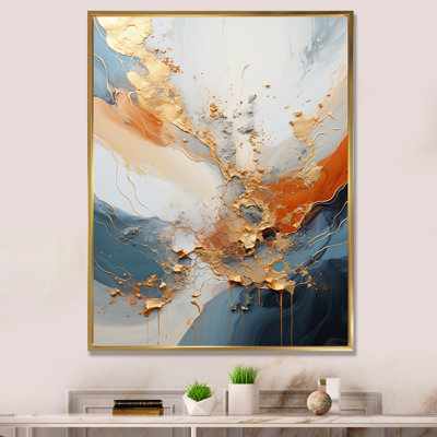 Golden Sunrisre abstrait or et bleu nova I - reproduction d'art sur toile encadrée