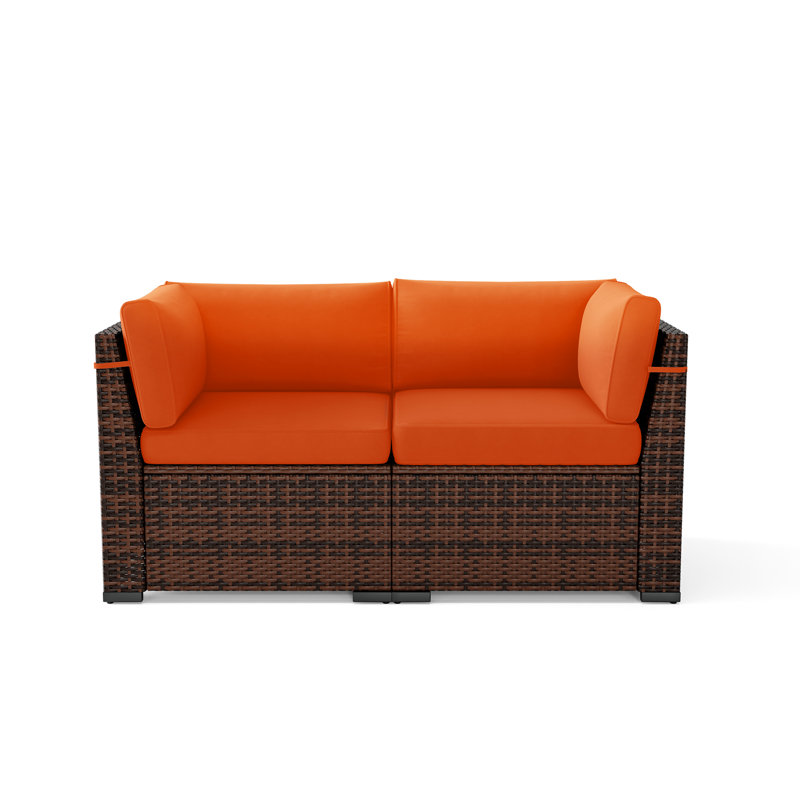 Chaise d'extérieur en osier avec coussins, Orange
