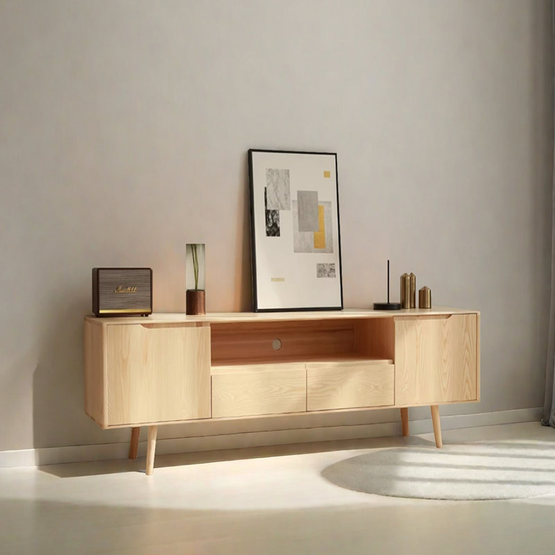 Meuble télé en bois massif au design minimaliste, H 23,62 po x L 62,99 po x l 17,71 po