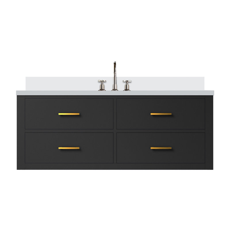 Meuble-lavabo simple noir 48 po X P 22 po D, dessus en quartz blanc et ensemble de robinet, Noir