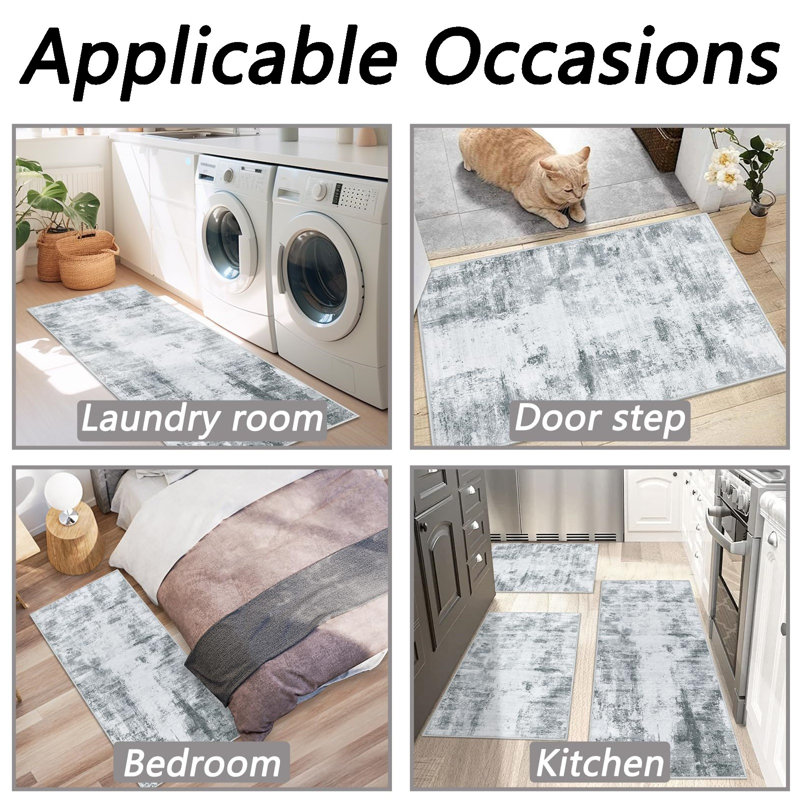 Abstract Polyester Anti-Fatigue Non-Skid Kitchen Mat, Grey
