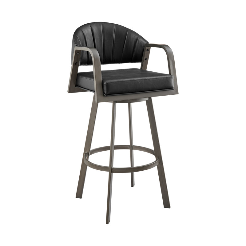 Leeann Swivel Counter or Bar Stool with Mineral Finish Iron Frame and Faux Leather, Counter Stool (26" Seat Height), Black