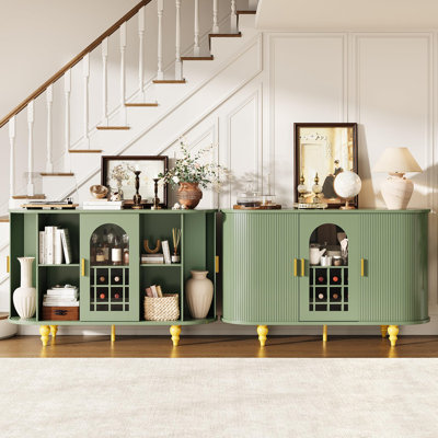 Armoire de bar à porte coulissante avec rangement - Organisateur de boissons alcoolisées et de vin avec compartiments pour bouteilles et porte-verres à pied, tablettes réglables - Buffet bahut pour cuisine / salle à manger