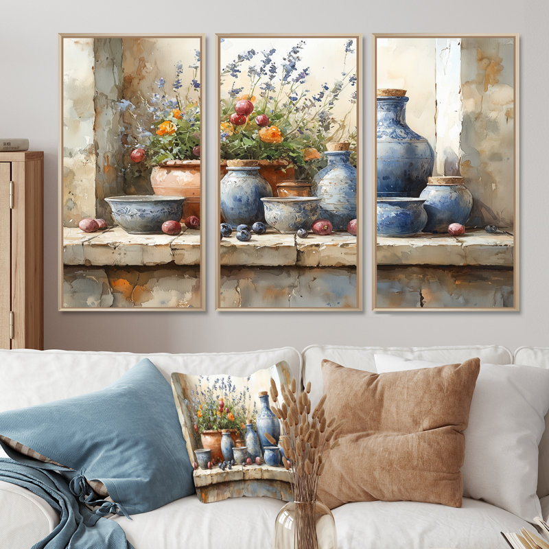 Bleu et vert Boho Pottery Rustic Charm - Ensemble de décoration murale Boho Pottery, H 40 po x l 60 po x P 1 po