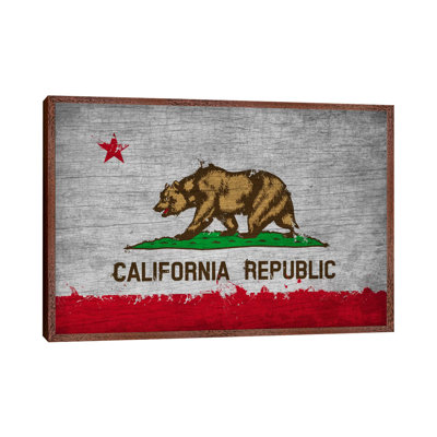 California Fresh Paint State Flag on Wood Board 1 Piece Wall Art on Canvas