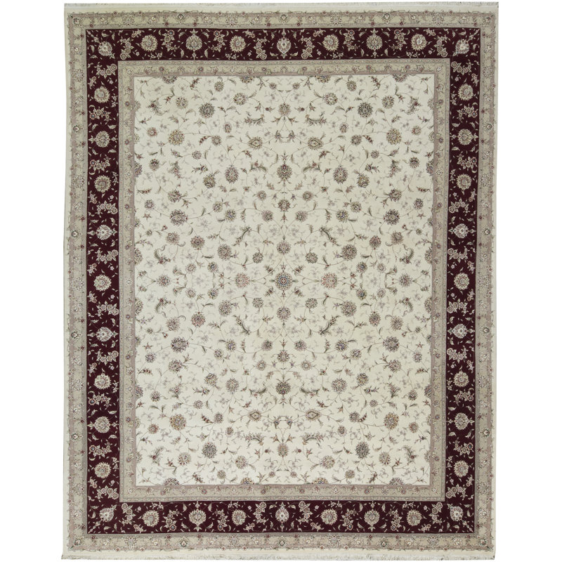 Tapis ivoire et vin noué à la main de haute qualité