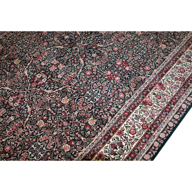 Tapis unique noué à la main de haute qualité noir / beige / vert clair