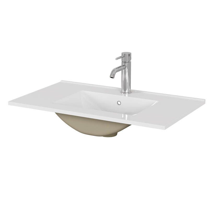 30-Inch White Ceramic Bathroom Sink, Fits 30-Inch Vanity,Pre-Drilled Faucet Hole,Modern Minimalist Design,Durable & Easy to Clean