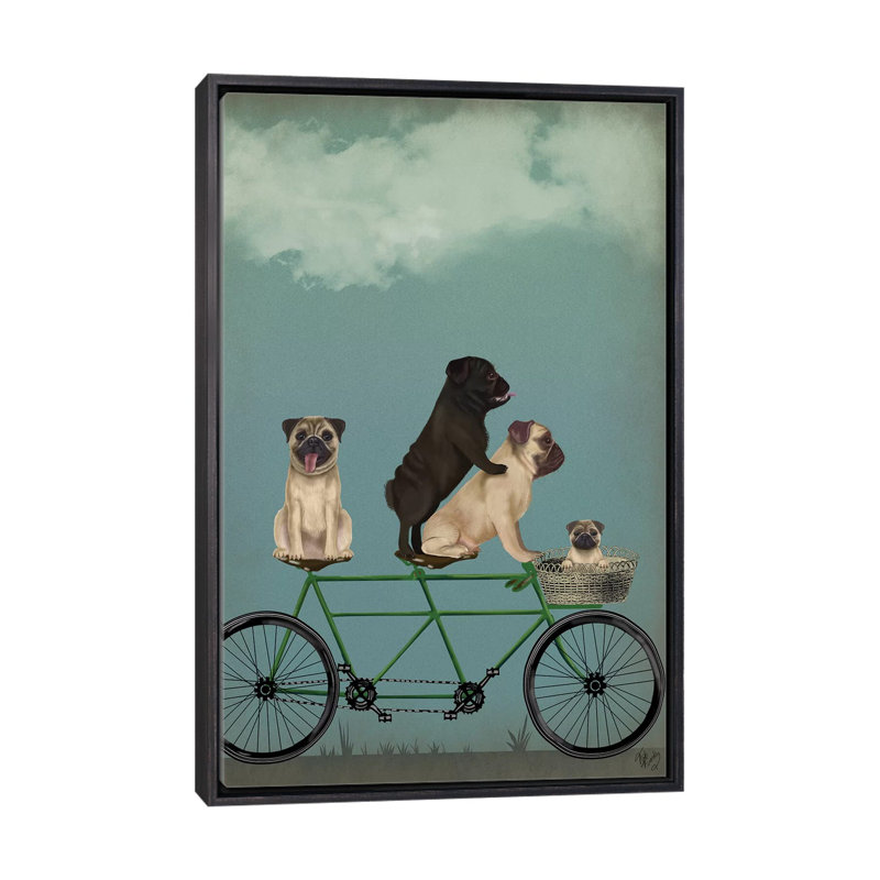 «Pug Tandem» - Imprimé, Cadre noir vieilli, H 60 po x l 40po x P 1,5 po