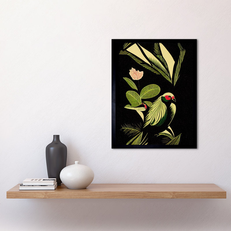 Green Black Tropical Plant Leaves Bird - Single Picture Frame Print