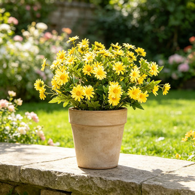 Paquet de 3 bouquets de marguerites artificielles de 14 po, fausses fleurs de ferme pour l'intérieur et l'extérieur
