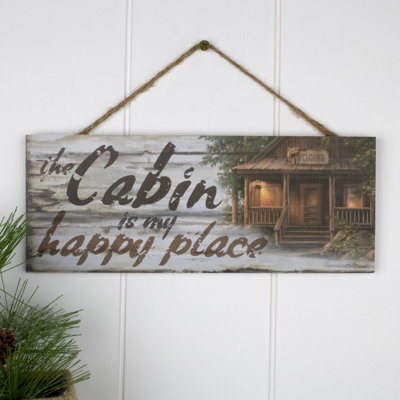 Cabin Happy Place Wooden Sign with Rope Hanger