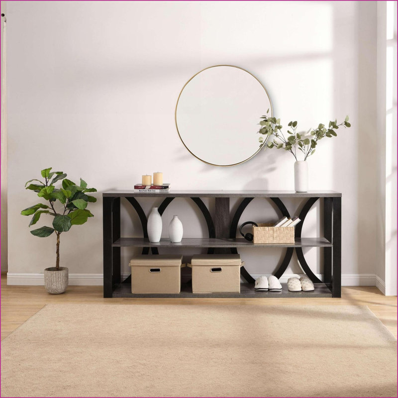 Table basse industrielle noire à 3 niveaux avec rangement multifonctionnel de 70,87 pouces pour le vestibule