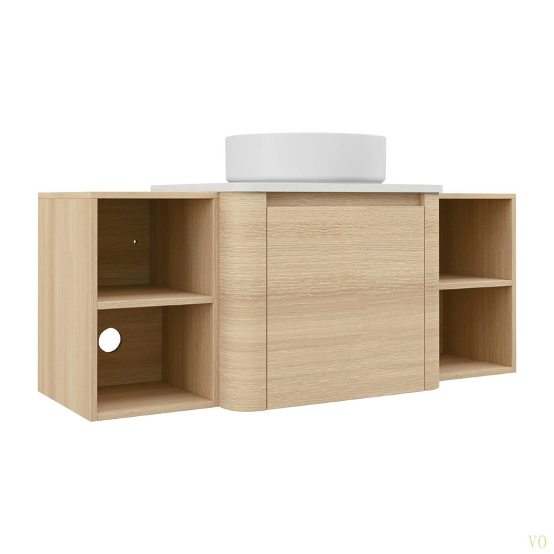 Meuble-lavabo mural 48 po avec lavabo d'art en céramique et 2 tablettes de rangement, porte à fermeture en douceur, emballage KD, contreplaqué