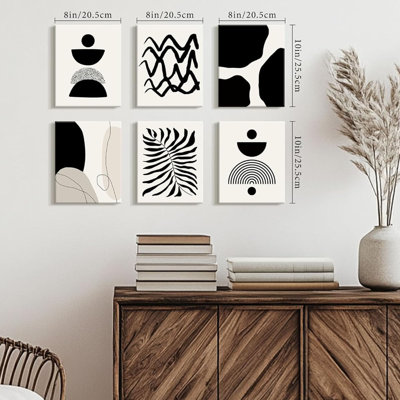 Abstract Boho Wall Art Minimalist Geometric Framed Boho Room Decor Black Line Art Mid Century Modern Prints Bohemian Living Room Bedroom Ready To Hang