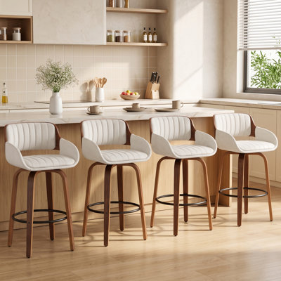 Tabourets de comptoir pivotants revêtus de similicuir avec structure en bois