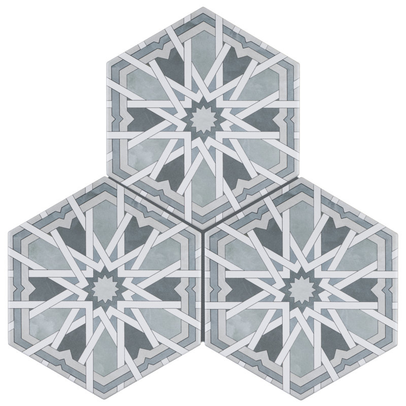 Radiant Hexagon 7,88 po X 9,45 po Carrelage mural et de plancher en porcelaine mat, Gris sauge