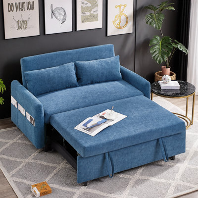 Causeuse-lit de 55,1 po avec canapé-lit escamotable - Dossier réglable à 3 positions, ports USB-A et USB-C, poches de rangement latérales - Canapé convertible compact avec 2 coussins moelleux pour salon, appartement, bureau, chambre d'amis