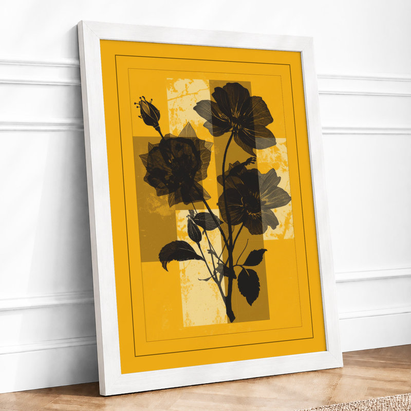 Silhouette Geraniums Botanical - Framed Print, A2 - 59.4 x 42.0 cm, White