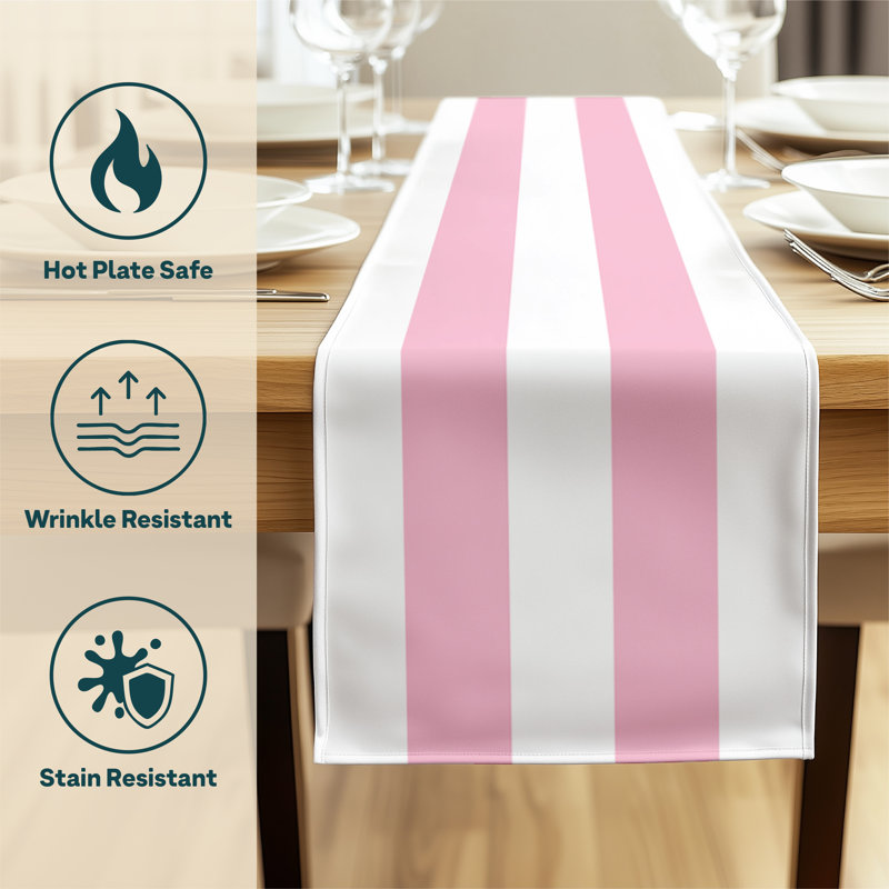 Pink Striped Table Runner 72" x 12", 72" L x 12" W, Pink