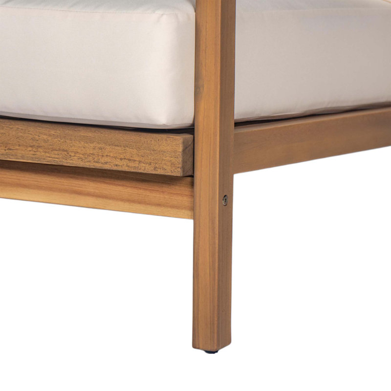 Méridienne d'extérieur 28 po avec dossier tissé, structure en bois massif, coussins confortables et accoudoirs courbés pour la terrasse ou le jardin