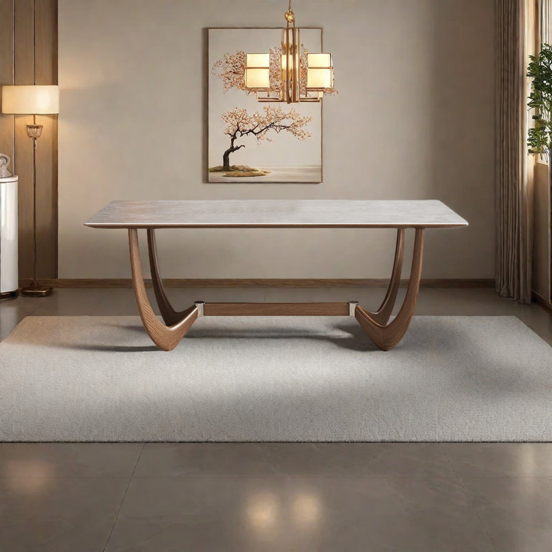 Table de salle à manger en pierre avec structure en bois massif, H 29,5 po x L 62,9 po x l 31,4 po