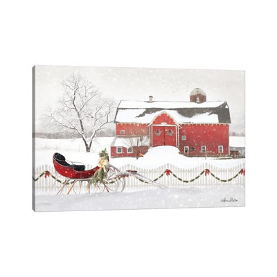 Christmas Barn with Sleigh 1 Piece Wrapped Canvas Wall Art