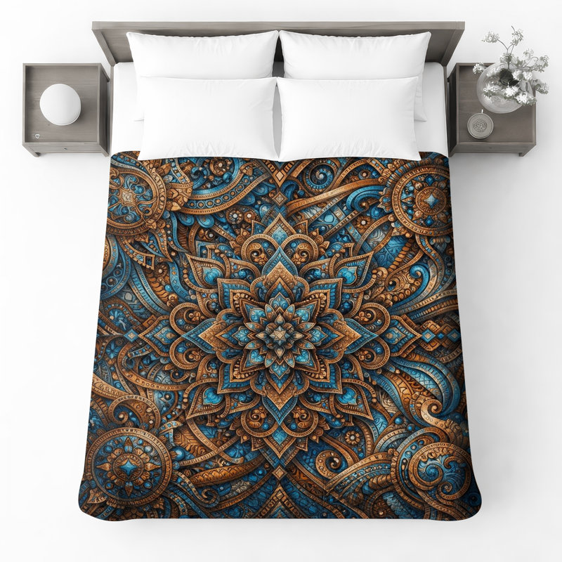 Couvre-lit matelassé complexe Art Mandala toutes tailles, Grand lit