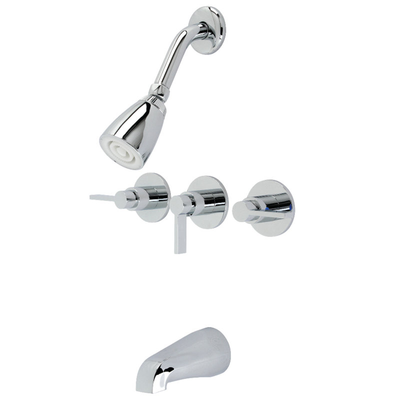 Robinet de baignoire et douche à trois poignées Kingston Brass NuvoFusion, Chrome poli