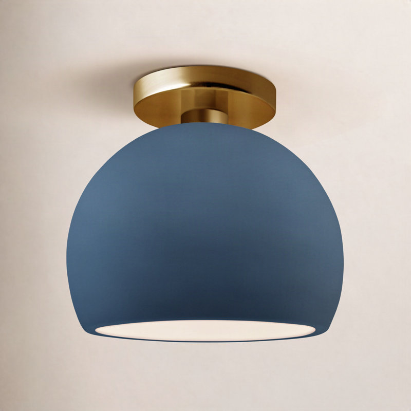 Ronia Dottie Ceramic LED Semi Flush Mount, 7" H x 7" W x 7" D, Midnight Sky/Matte White, Brushed Brass
