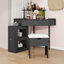 Ensemble de coiffeuse de coin avec tabouret de rangement rembourré, armoire coulissante et plateau de table en verre-1969580075